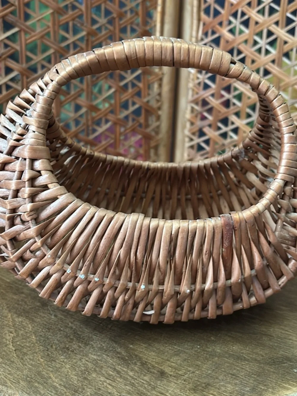 Woven Rattan Basket Handbag in Brown